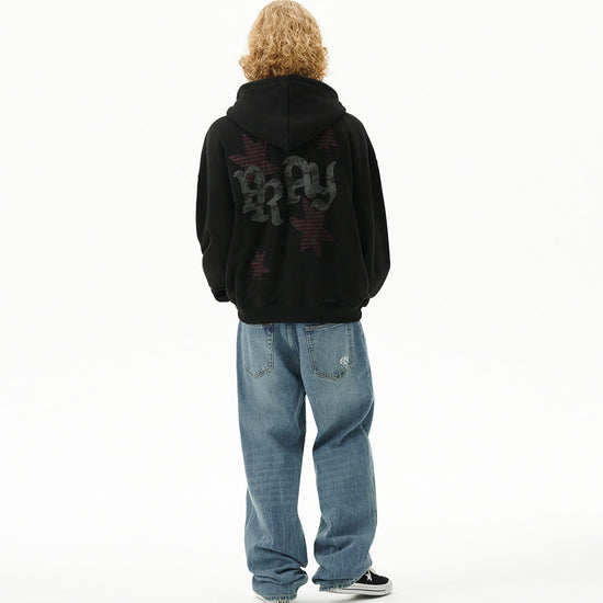Mahagrid Pray Applique Zip Up Hoodie