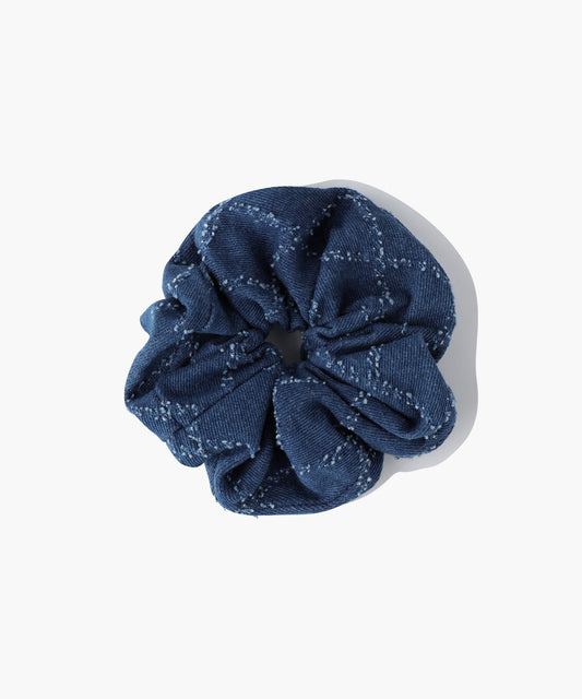 Marithé François Girbaud Classic Logo Denim Pattern Hair Scrunchie Blue