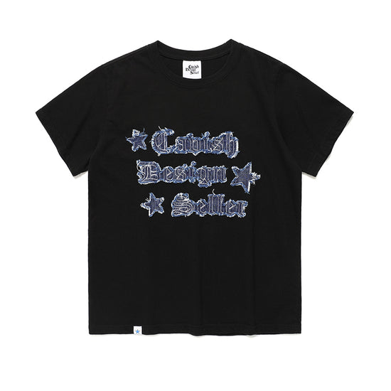 Cavish W RAWCUT APPLIQUE SS TEE [BLACK]