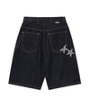 Cavish Check Applique Denim Shorts [Blue]