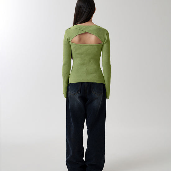 Mahagrid Cut Off Long Sleeve Knit