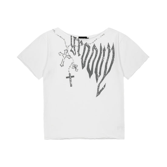 Mahagrid Groovy One Shoulder Tee in White