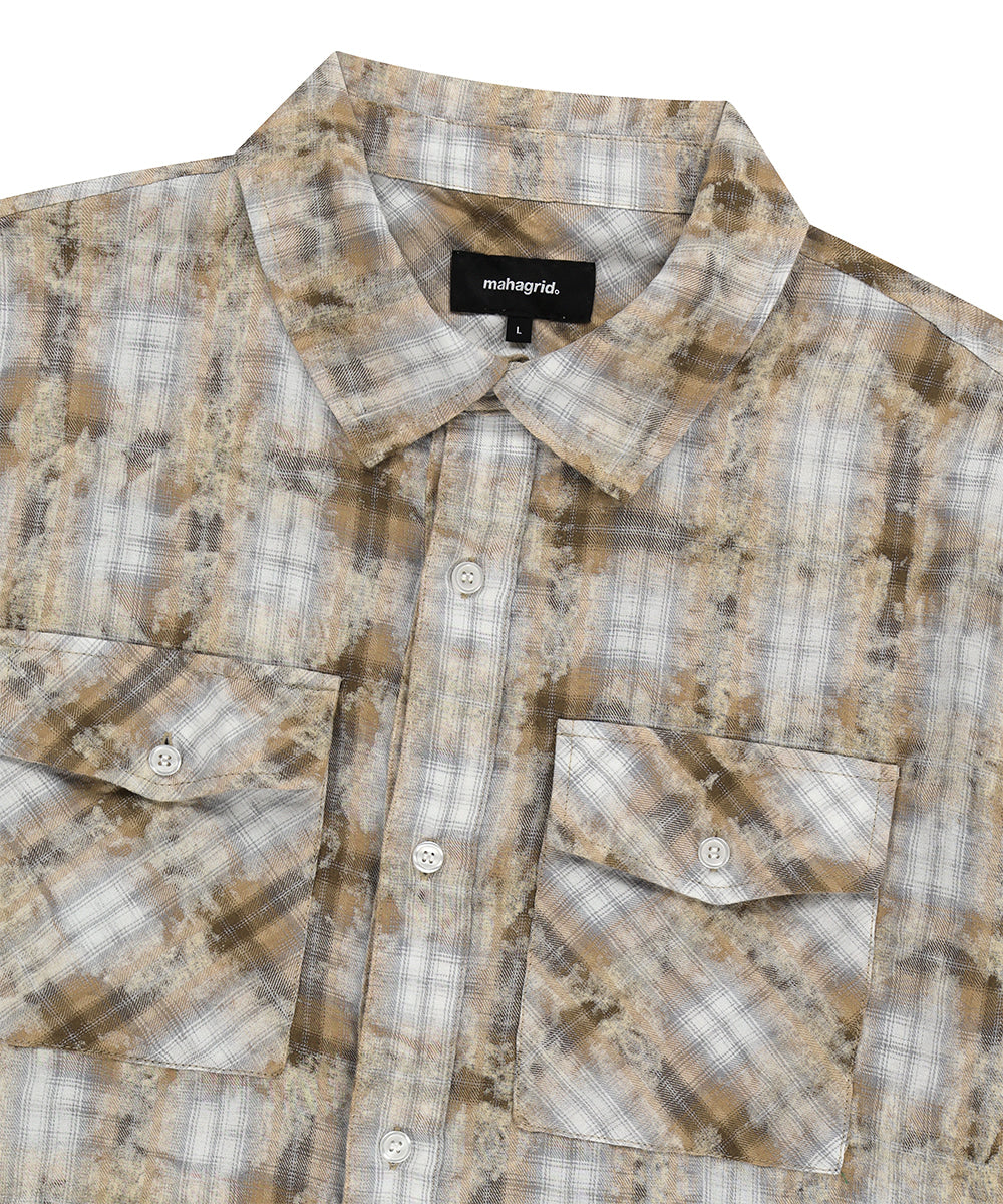 Mahagrid Bleached Raw-Cut Check Shirt