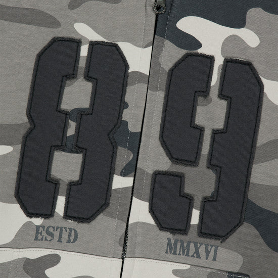 Mahagrid Camo Applique Crop Zip Up Hoodie