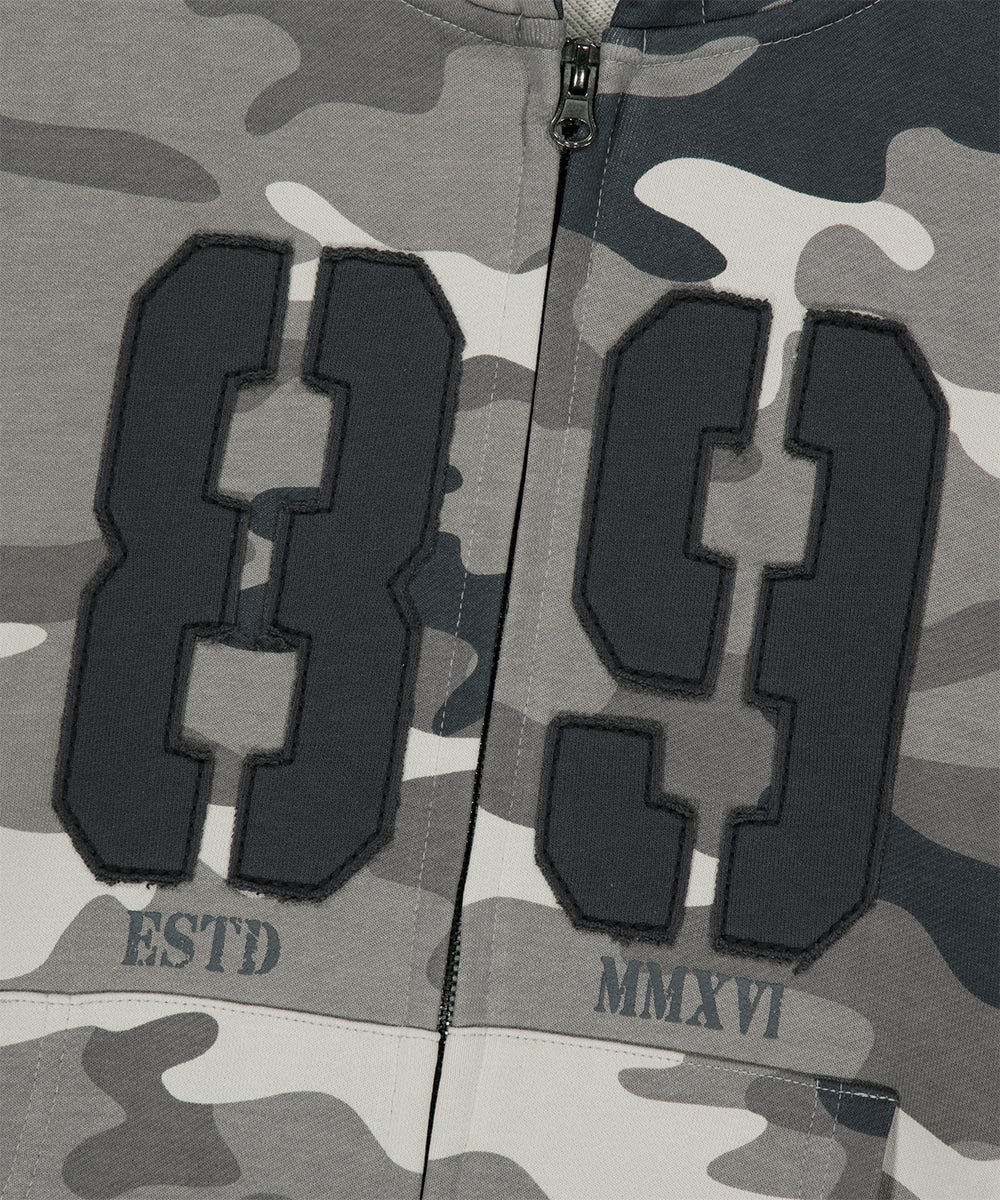 Mahagrid Camo Applique Crop Zip Up Hoodie
