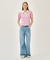 Marithé François Girbaud W COLLAR STRIPE HALF SLEEVE CROP SWEATSHIRT pink