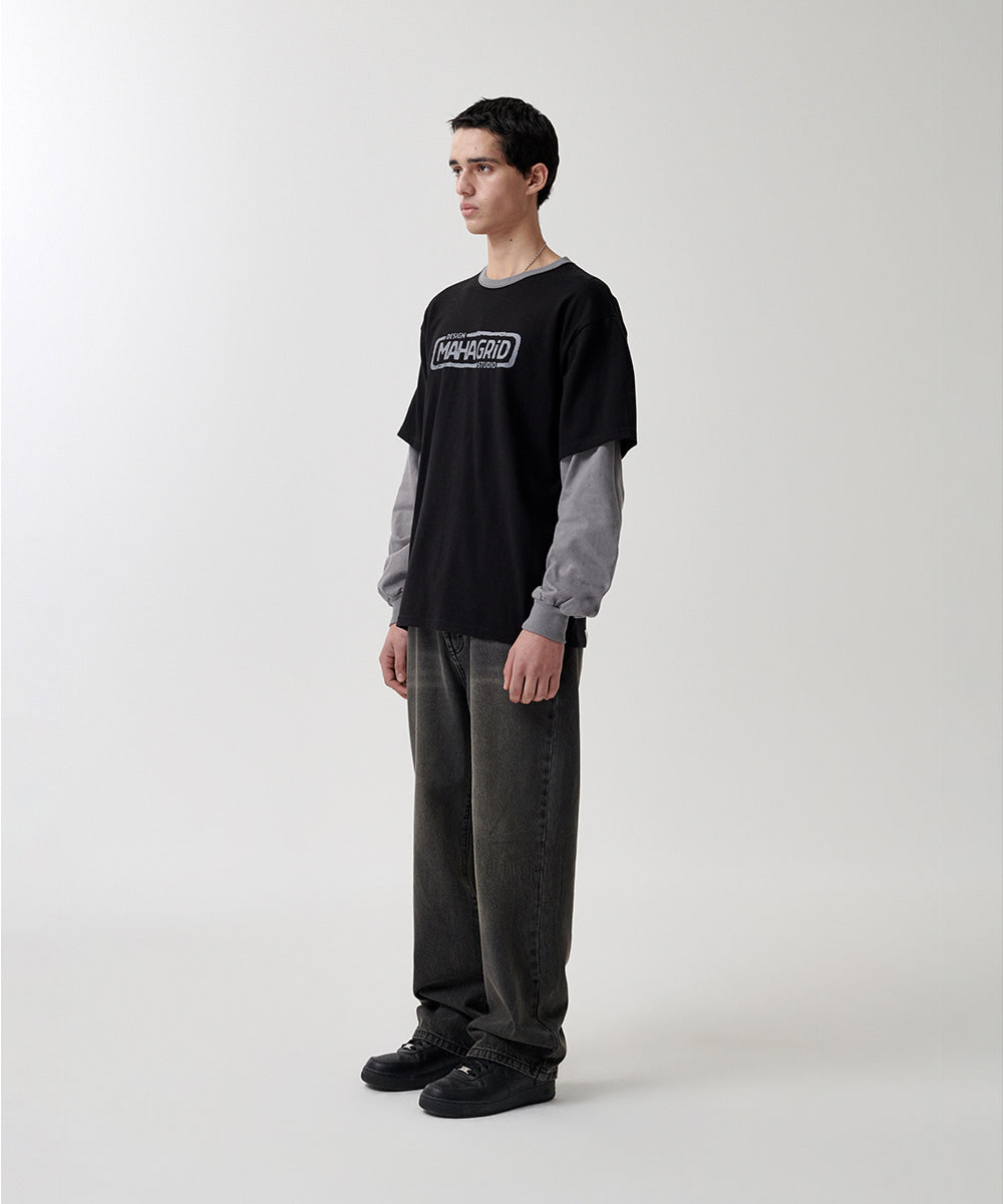 Mahagrid Banner Logo Layered Long Sleeve T-Shirt [Black]