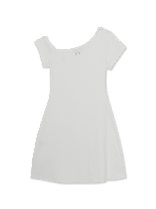 MLB Women's Basic Off Shoulder Shirring Ribbed Dress