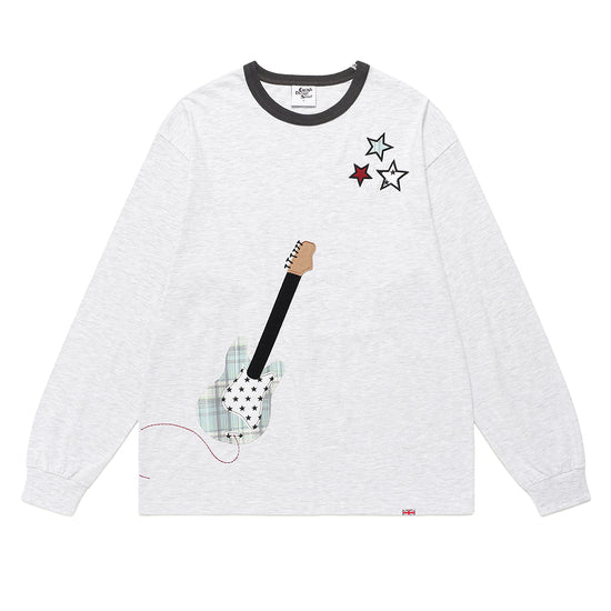 Cavish Guitar Applique Long Sleeve Tee in Light Grey