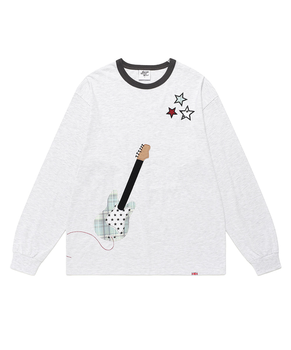 Cavish Guitar Applique Long Sleeve Tee in Light Grey
