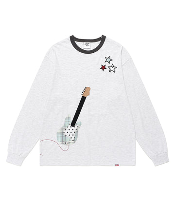Cavish Guitar Applique Long Sleeve Tee in Light Grey