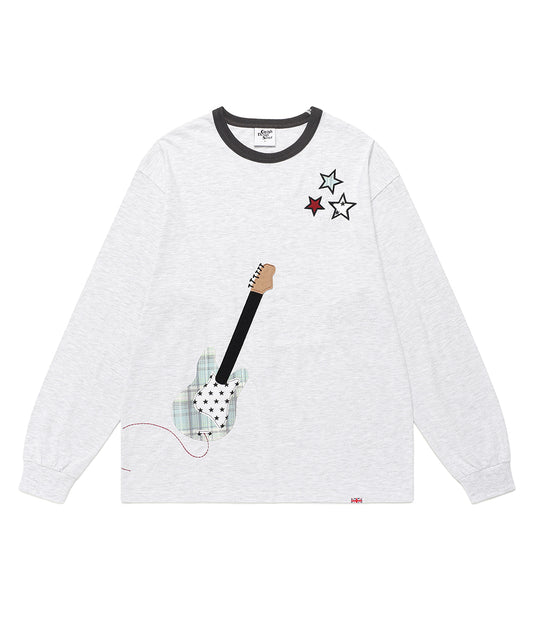 Cavish Guitar Applique Long Sleeve Tee in Light Grey