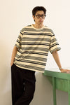 General Idea MAN Stripe Loose Fit T-Shirt Short Sleeve [IVORY]