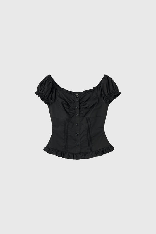General Idea WOMAN Cap Sleeve Heart Neck Shirring Blouse