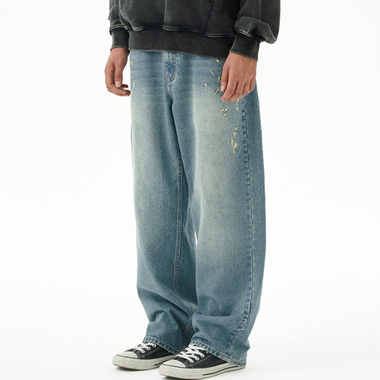 Mahagrid Embroidered Splatter Denim Pant