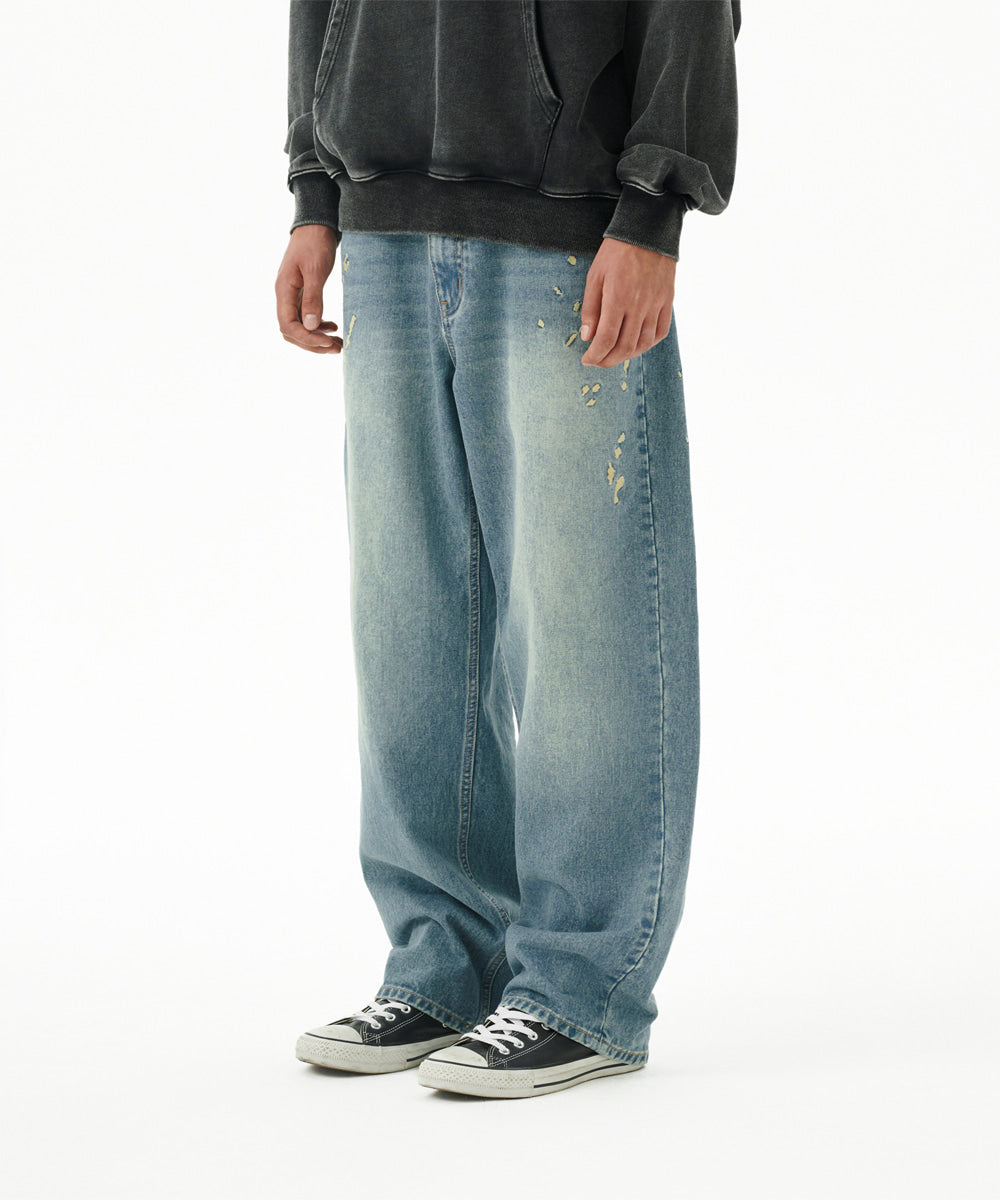Mahagrid Embroidered Splatter Denim Pant