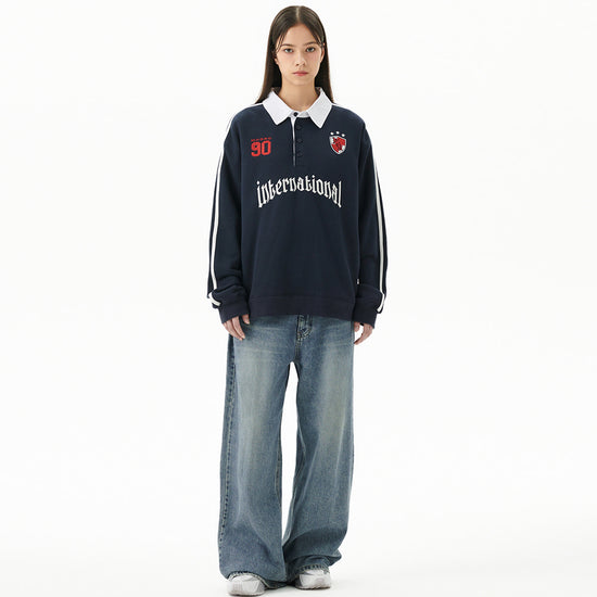 Mahagrid Track Collar Sweatshirt Navy