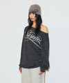 Mahagrid Stripe Present One Shoulder Long Sleeve Tee in Charcoal