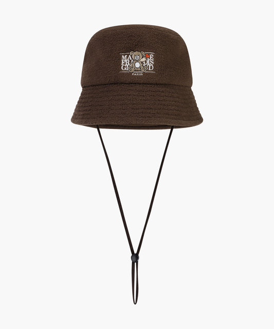 Marithé François Girbaud Kids Bear Classic Logo Fleece Bucket Hat Brown