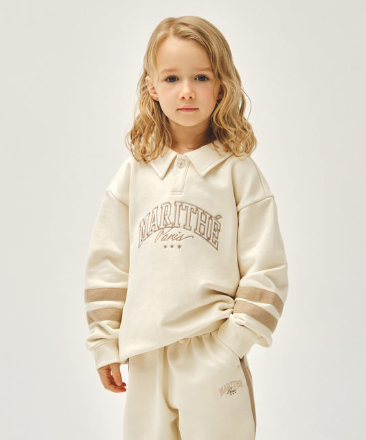 Marithé François Girbaud Kids Stripe Point Collar Sweatshirt Ivory