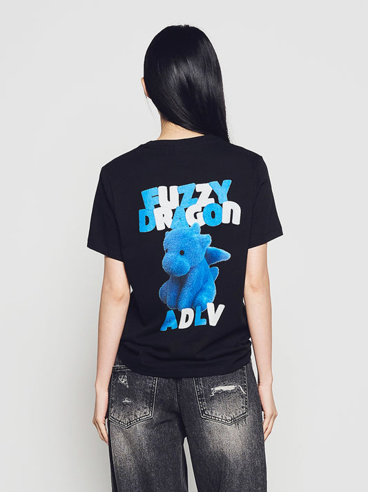ADLV Woman Fuzzy Font Dragon Short Sleeve T-Shirt