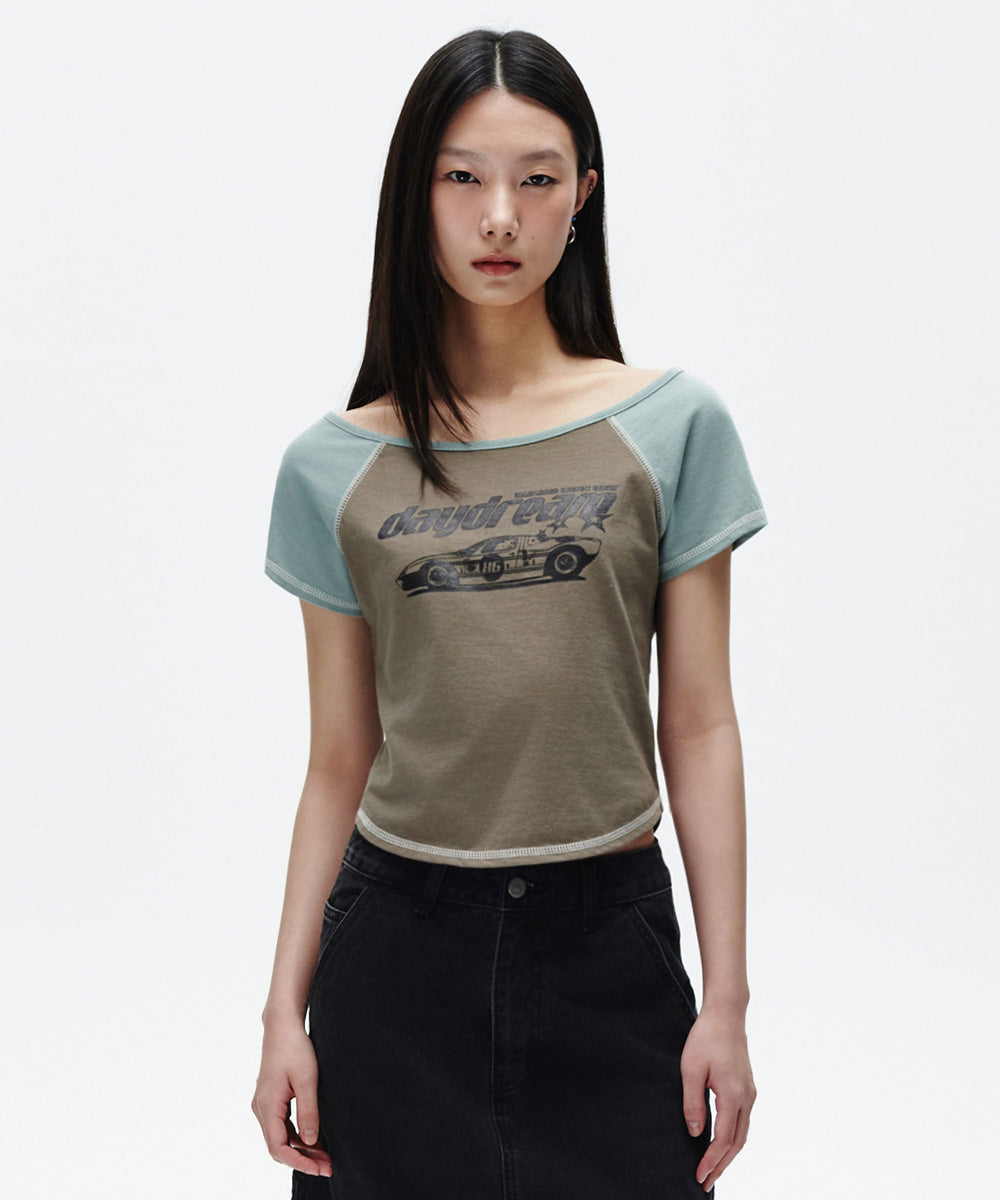 Mahagrid Off Shoulder Raglan Tee