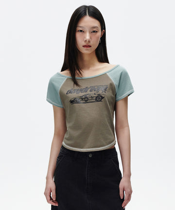 Mahagrid Off Shoulder Raglan Tee