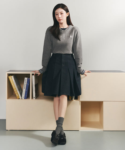 Marithé François Girbaud W DENIM PLEATED MIDI SKIRT indigo