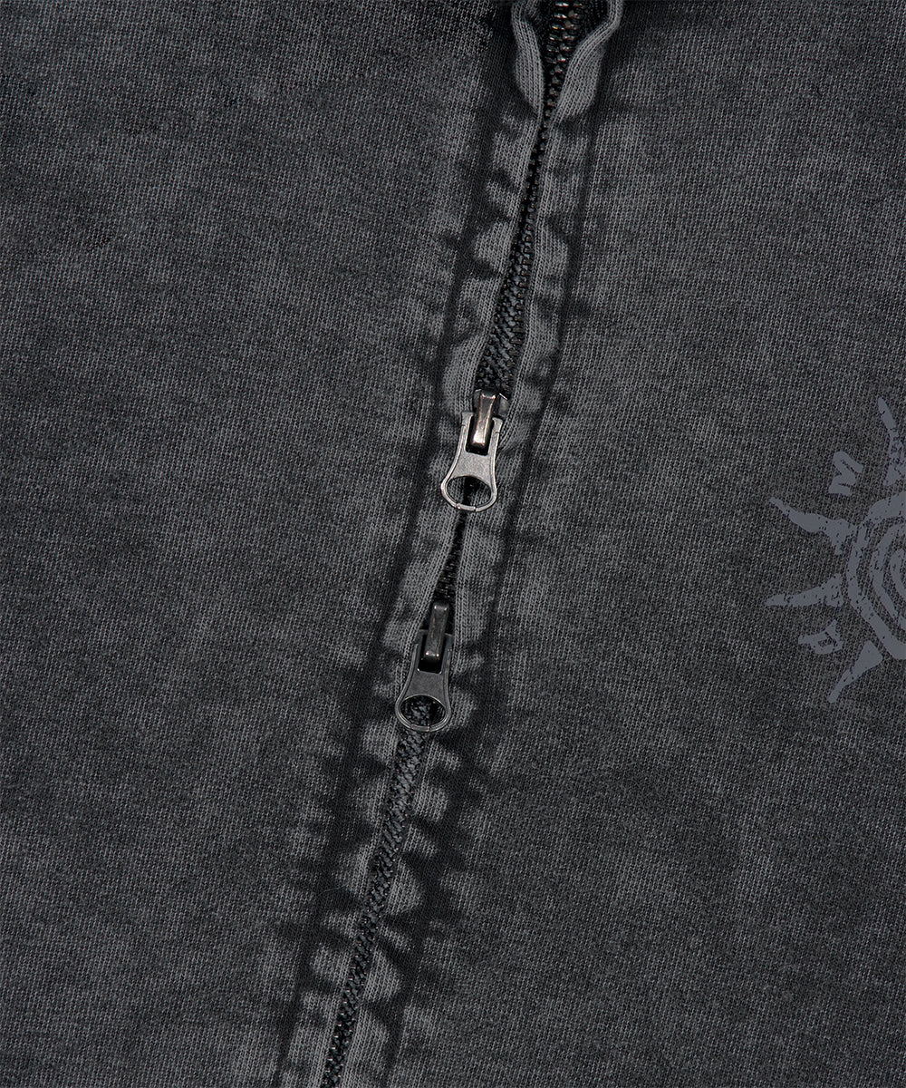 Mahagrid Washed Solar Applique Zip Up Hoodie