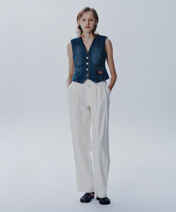 Marithé François Girbaud W TUCK WIDE DENIM PANTS IVORY