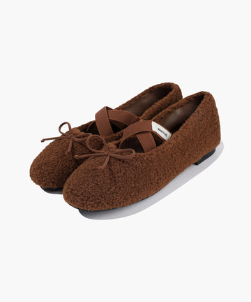 Marithé François Girbaud Women's Cross Banding Shearling Flat Shoes in Brown