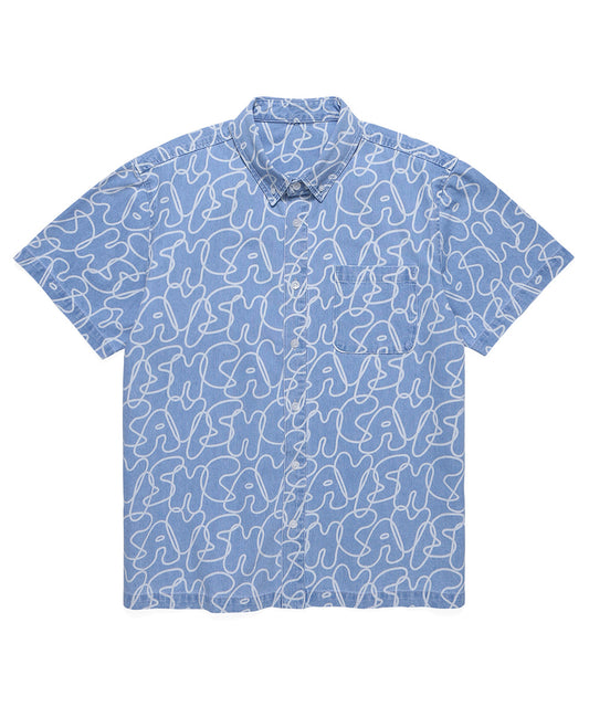 Cavish Outline Pattern Half Sleeve Shirt in Blue