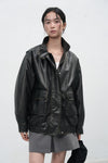 General Idea WOMAN High-Neck Faux Leather Blouson [BLACK]