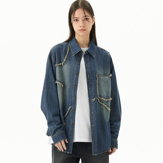 Mahagrid Star Raw Cut Denim Shirt