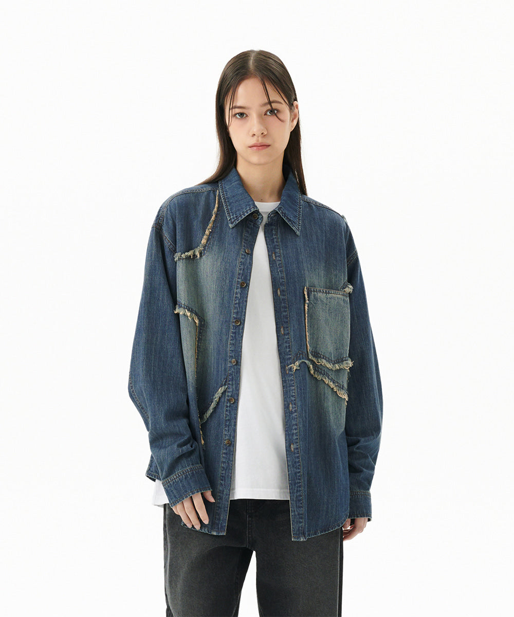 Mahagrid Star Raw Cut Denim Shirt