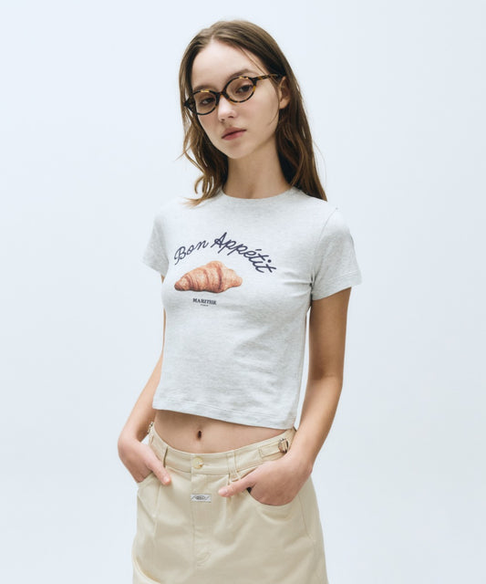 Marithé François Girbaud Women's Slim Fit Bread Graphic Crop Tee Navy