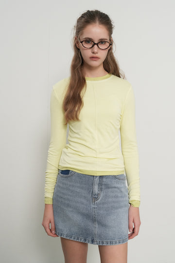 General Idea WOMAN Airy Round Neck Pintuck T-Shirt