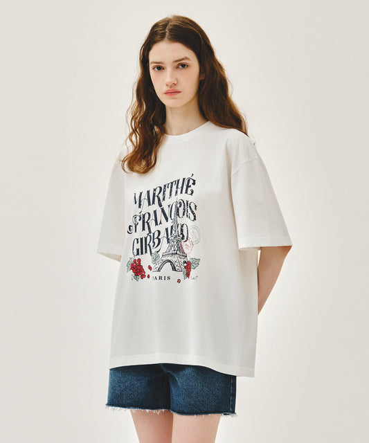 Marithé François Girbaud W VINTAGE EIFFEL TOWER LOGO OVERSIZED TEE white