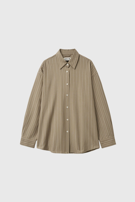 General Idea [General Idea PICK] Women's Loose Fit Button Wrap Stripe Shirt [BEIGE]