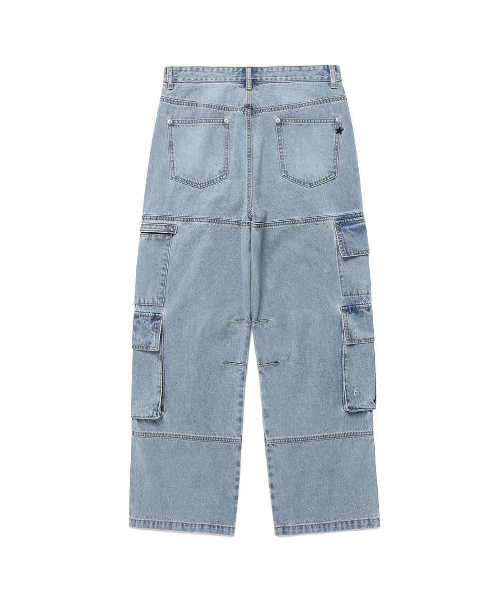 Cavish Washed Denim Cargo Pants