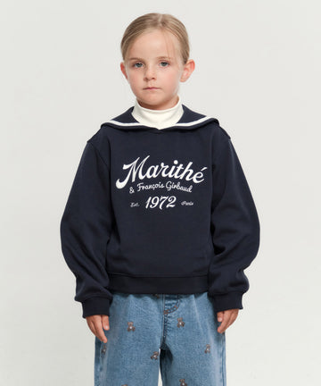Marithé François Girbaud Kids Sailor Collar Crop Sweatshirt Navy