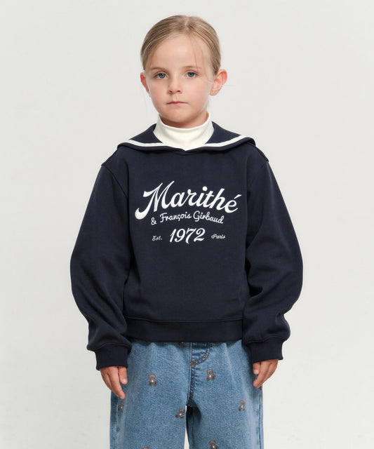 Marithé François Girbaud Kids Sailor Collar Crop Sweatshirt Navy