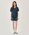 Marithé François Girbaud W SAILOR COLLAR SHORT SLEEVE CHAMBRAY SHIRT dark blue