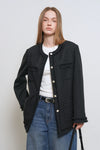 General Idea WOMAN Fringe Trimmed Tweed Jacket [BLACK]