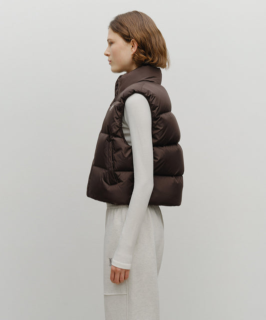 Marithé François Girbaud W Classic Logo Crop Down Vest Dark Brown