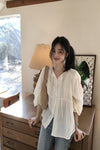 General Idea WOMAN Summer Loose Fit Raglan Pinched Pleat Blouse [IVORY]