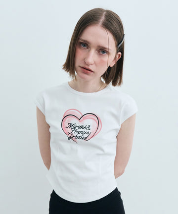 Marithé François Girbaud W Heart Lettering Logo Cap Sleeve Tee White