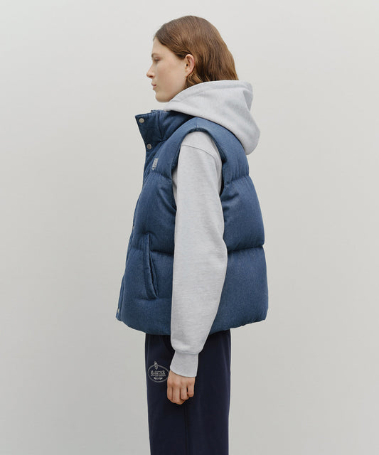 Marithé François Girbaud Classic Logo Denim Down Vest Dark Blue