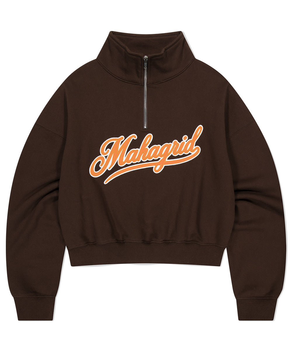 Mahagrid Script Logo Crop Half Zip Up [Brown]