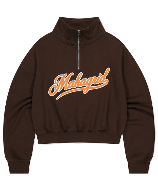 Mahagrid Script Logo Crop Half Zip Up [Brown]